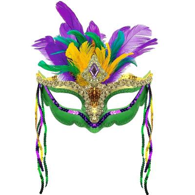 China Quick and Easy Assembly Mardi Gras Mask with Feathers Women Fancy Dress Mask Feather Masquerade Masks Halloween Costumes Gifts SP-19 for sale