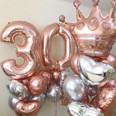 China Quick and Easy Assembly Crown Balloons 30th 18th Number Balloons Birthday Party Decor 40 Inch Digital Heart Helium Globos Baby Shower Supplies SP-26 for sale