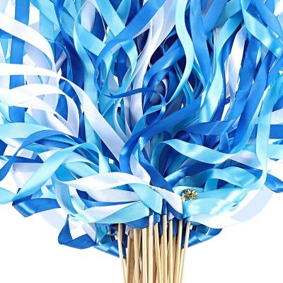 China Quick and Easy Assembly 100 Pieces Wedding Blue Magic Wand Ribbon Flames Ribbon Party Style Sticks Colorful Ribbon Flames with Bells SP-31 for sale