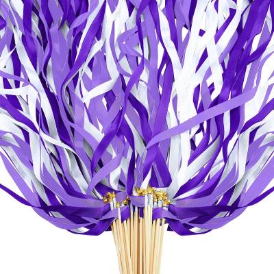 China Quick and Easy Assembly Ribbon Wedding Magic Wand Sticks Purple Ribbon Flames Party Ribbon Flames with Bells Stick Silk Fairy Magic Wands SP-31 for sale