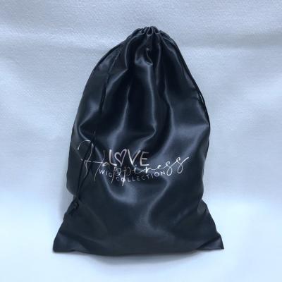 China Good Quality Matte Black Smooth Wigs Satin Fabric Bag For Hair Or Wigs for sale