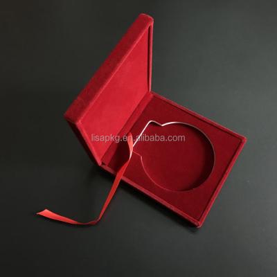 China Handmade Custom Luxury Square Velvet Coin Display Wooden MDF Gift Box With EVA for sale