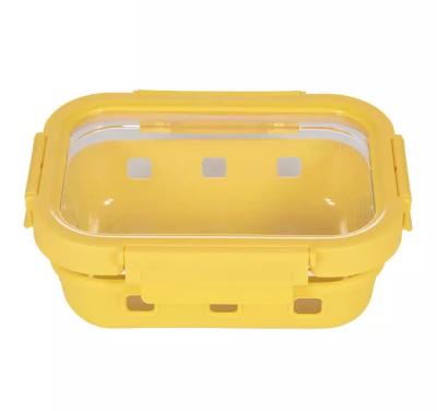 China Sustainable BPA free New Design Leakproof Food Storage Glass Tiffin Box Food Containers With Glass Lid Yellow Customized for sale