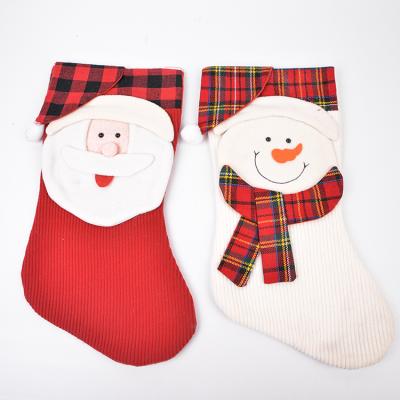 China Corduroy Santa Snowman Pattern Christmas Stocking Holder Ornaments for Decoration for sale