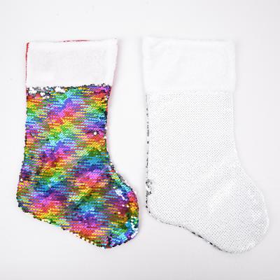 China Colorful Sequin Sequin Santa Stockings Decoration Plush Christmas White Stockings for sale