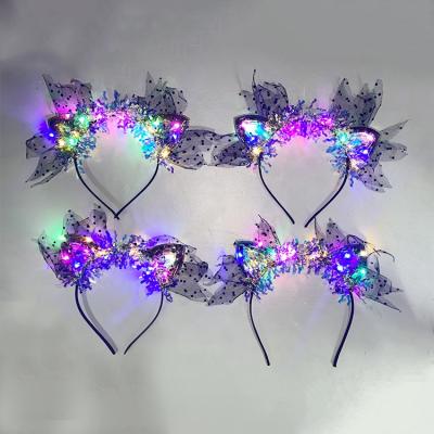 China Creative Holiday Tinsel Christmas Headband With Plastic Christmas Party Lights for sale