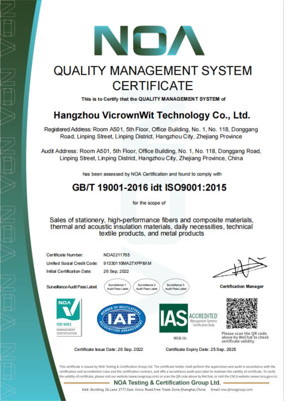 ISO9001 - Hangzhou Vicrownwit Technology Co., Ltd.