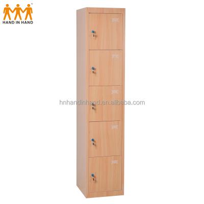 China Communal School Locker Wooden Storage Facilities Iron Color Five Doors Closet Customized for sale