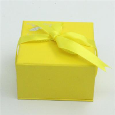 China Yellow Cute CLOTHING Ribbon Bow 4x4 Cardboard Gift Boxes For Cloth Packaging for sale