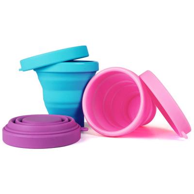 China Reusable Cup Menstrual Colorful Retractable Collapsible Silicone Sterilizer Folding Cup for sale