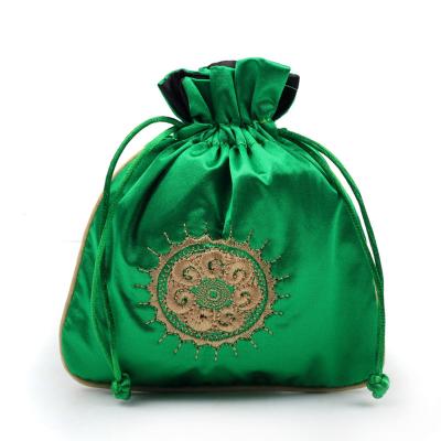 China Double Layers Jewelry Small Travel Recyclable Gift Bag Silk Satin Drawstring Pouch Bag for sale