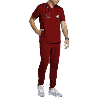 China Comfortable Stylish Nursing Uniform Blouse Scrub Tops Men Women Short Sleeve V-Neck Scrub Jogger Sets for sale