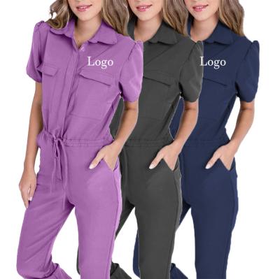 China Comfortable Stylish Short Sleeve Scrubs Uniform Multiple Pockets Nursing Women One Piece Scrubs Overalls for sale