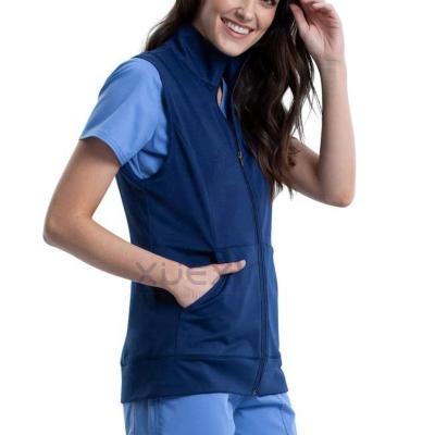 China Hospital Rayon/Zip Front Knit Scrubs Jackets Vest Nylon/Spandex Women Sleeveless Scrub Jackets Nurse Unisex Solid Scrub Vest for sale