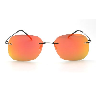 China Sunglasses Newcomer S001 Polarized Sunglasses Gray Orange Coffee Blue Lens Black Choice Rimless Sunglasses for sale