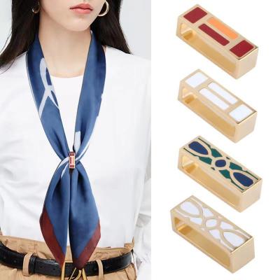 China New Small Scarf Accessories Scarf Buckle Rectangular Color Durable Enamel Gold Plated Soft Square Silk Scarf Silk Buckle for sale