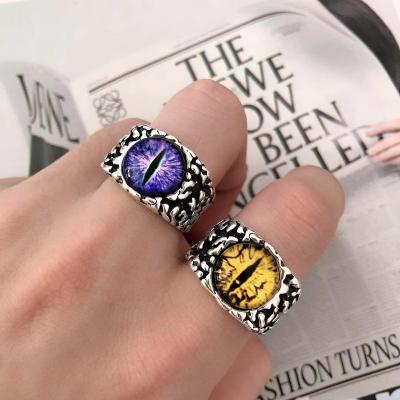 China Wholesale Dark Punk Devil Eye Retro Harley Ring Manufacturers Skull Gemstone Ring for sale