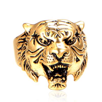 China Factory Wholesale Men's Durable Angry Head Cool Tiger Ring Design Titanium Steel Animal Ring for sale