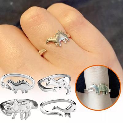 China Durable Silver Cute Little Dinosaur Shape Open Knuckle Finger Rings Jewelry Resizable For Women for sale