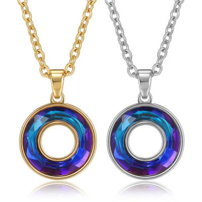 China Pendant Necklace Crystal Gem Stainless Steel Necklace Durable Magic Blue Violet Birthstone Lover Keepsake Birthday Gift for sale