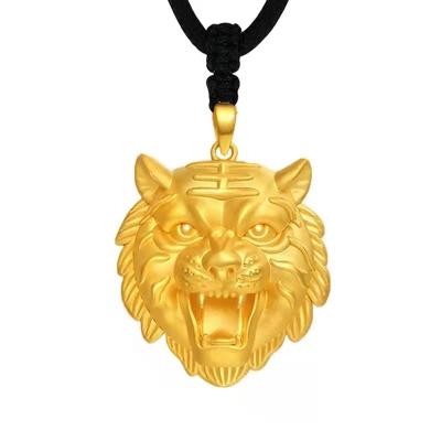 China Gift benmingnian of the Chinese zodiac men's and women's necklace durable brass gold plated bossy Tiger Head Pendant for sale