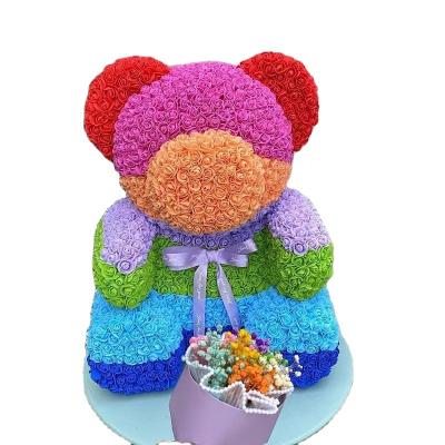 China New Customized 70cm PE Foam Teddy Roses Flower Bears Rainbow Rose Bear For Valentine's Day Gift for sale