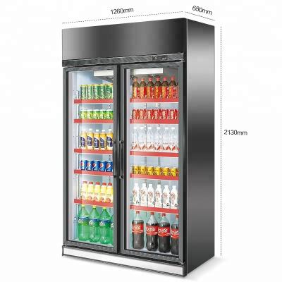 China Upright 2 Door Glass Upright Freezer Single-Temperature Showcase Fridge Cooler For Soft Drink Pepsi Cola Beer for sale