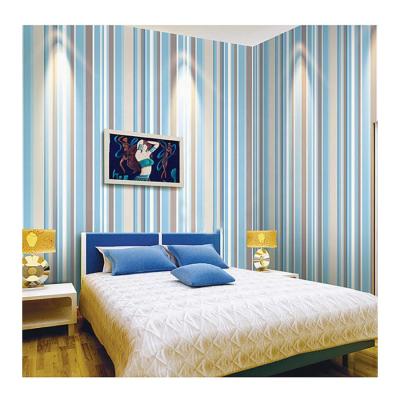 China PVC Color Waterproof+ECO-Friendly Gray Striped Wallpaper Kids Bedroom Living Room Blue and Orange Vinyl Wallcoering Decoration for sale