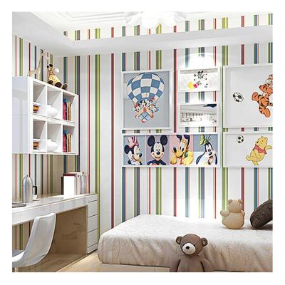 China White Striped Waterproof Kids Room Moistureprooof Vinyl Wallpaper PVC Wallpaper Home Kids Bedroom Decoration for sale