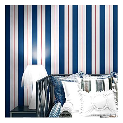 China Moistureproof White PVC Wallpapers Waterproof Striped Wallcovering and Navy Vinyl Wallpaper for Kids Rooms Decoration for sale