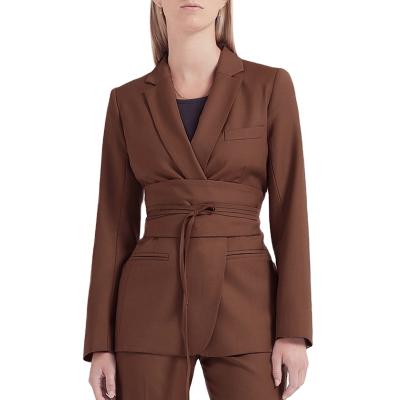 China Breathable Woman Jacket Blazer Notched Patchwork Strappy Solid Long Sleeve Blazer Female Spring Fashion for sale