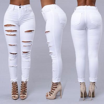 China 2021 Breathable Jeans Women Print Hole High Waist Streetwear Pencil Denim Breeches Fashion Women's Casual Jeans for sale