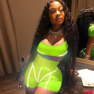 China 2021 Anti-Wrinkle 2021 Women Neon Biker Clothing Set Reflective Two-Piece Shorts Set Sports Two-Piece Set for sale