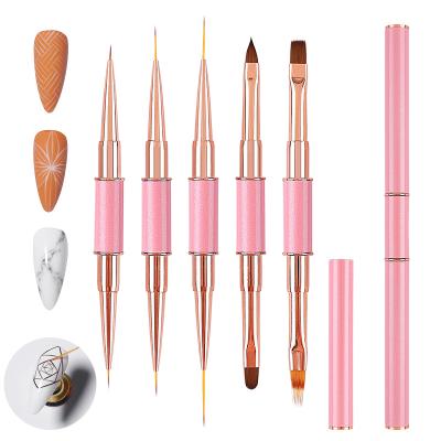 China Kolinsky Pinceles Nail Brush New 2 IN 1 Metal Handle 5PCS/Set 3D Pink Flower Set Oval Short Nail Art Brush Set Ombre Detail Coating Long 7 9 11 17 3 25mm for sale