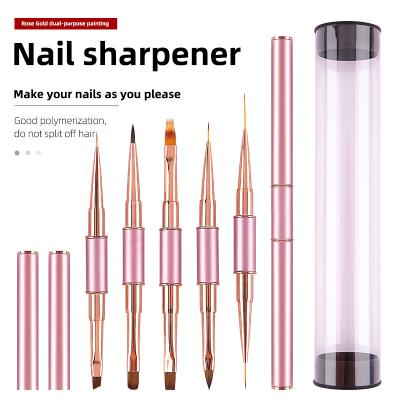 China Pinceles Kolinsky Nail Brush Nail Liner Brush 2022 High Quality Double Head Two Size Rose Gold Nail Art Brush for sale