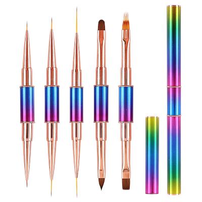 China Kolinsky Pinceles Nail Brush 20mm Coating 20mm Oval Kolinsky Striper Flower 3D Flower Professional Colorful 2 IN 1 UV Gel Nail Art Brush Set for sale