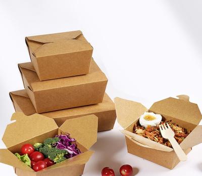 China Biodegradable Disposable Recycle Food Grade Container Packaging Brown Paper Fast Food Take Away Kraft Paper Food Lunch Box for sale