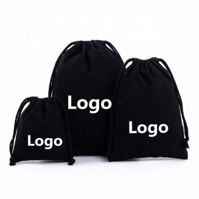 China Custom Drawstring Bag Promotional Logo Printed Black Canvas Pocket Cotton Drawstring Bag for sale