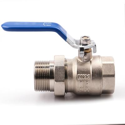 China General Nickel Plated Union Male Female Connection Brass Thread Ball Valve With Long Blue Handle for sale