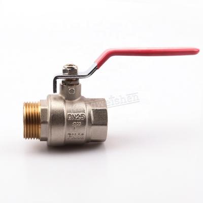 China DN25 PN40 Female-Male General Nickel Plated Long Thread Handle Brass Ball Valve for sale