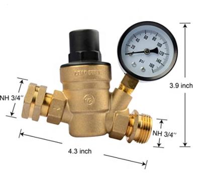 China General RV Water Pressure Regulator Lead Free Brass Adjustable Indicator Water Pressure Reducing Valve for sale