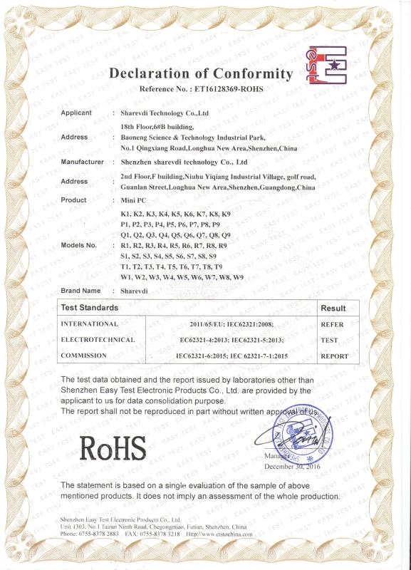 RoHS - Shenzhen Sharevdi Technology Co., Limited