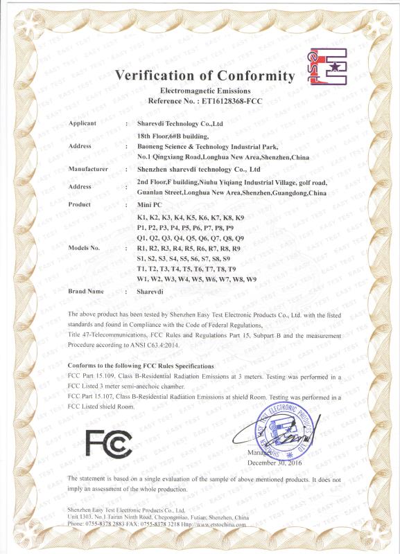 FCC - Shenzhen Sharevdi Technology Co., Limited