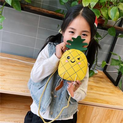 China New Arrival Cheap Cute Fur PU Leather Animal Cross - Body Girls Kid Cartoon Coin Clips Berry Fruit Pineapple Kids Bag Pineapple Yellow for sale