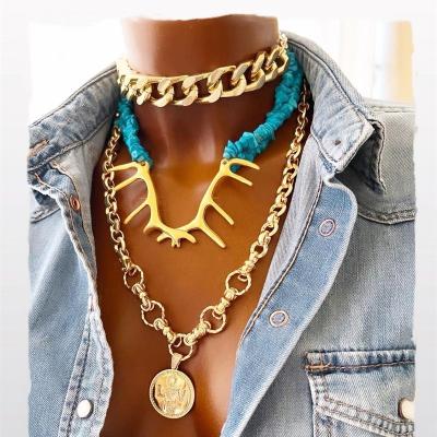 China Wholesale Vintage MB-10 Vintage Jewelry Accessories Fashion Jewelry Pendants Necklace Stainless Steel Necklace Metal Coins Necklace Set for sale