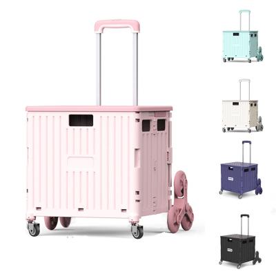 China Portable Folding Travel Shopping Cart Grocery Cart In Cubes Durable Supermarket Packaging Plastic 360 Degree Universal Wheel Trolley Cart Bag Sets for sale