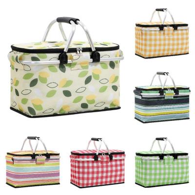 China Portable Folding Picnic Basket Insulation Cooler Bag Picnic Bag Insulation Basket Storage Outdoor Shopping Basket for sale