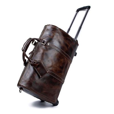 China Durable Travel Tote Cubes Genuine Leather Luggage Bag Cowhide Trolley Bag Genuine Leather Trolley Bag for sale