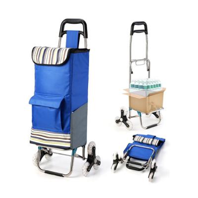 China High Quality Fashion Portable Grocery Folding Trolley Supermarket Foldable Shopping Trolley 600D Polyester Foldable Shopping Bag With Wheels for sale