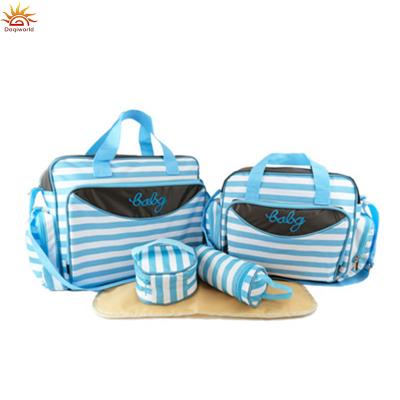 China New Fashion Waterproof Striped Five Pieces Fixed Large Portable Capacity Relax 20L Mommy Baby Diaper Coming Out Maternity Bag for sale